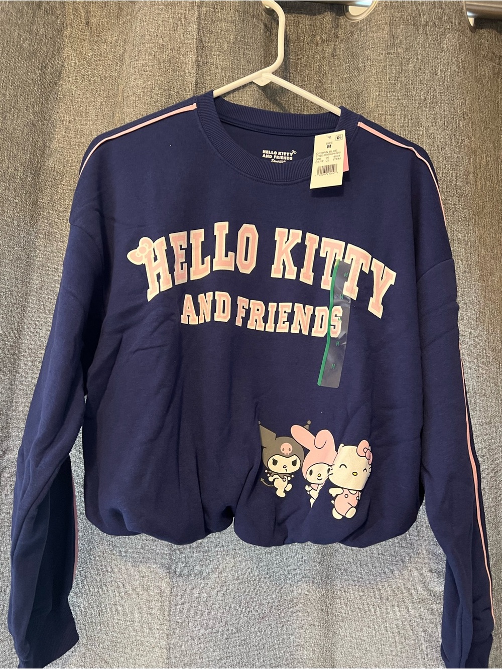 Sanrio Navy Sweatshirt with Pink Accents and Hello Kitty Graphic
